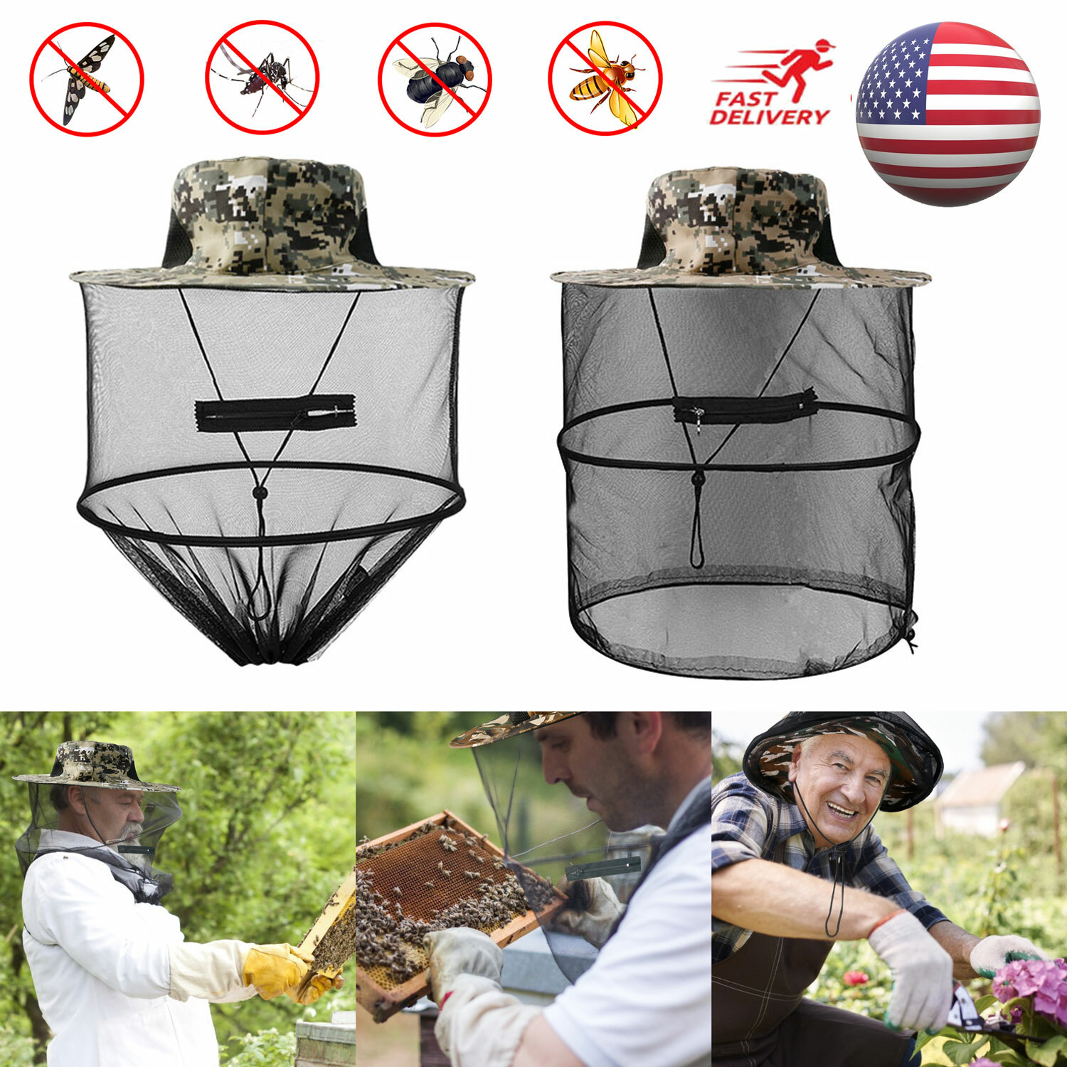 Sun Cap Bucket Hat With Hidden Net Mesh Mask For Men Women