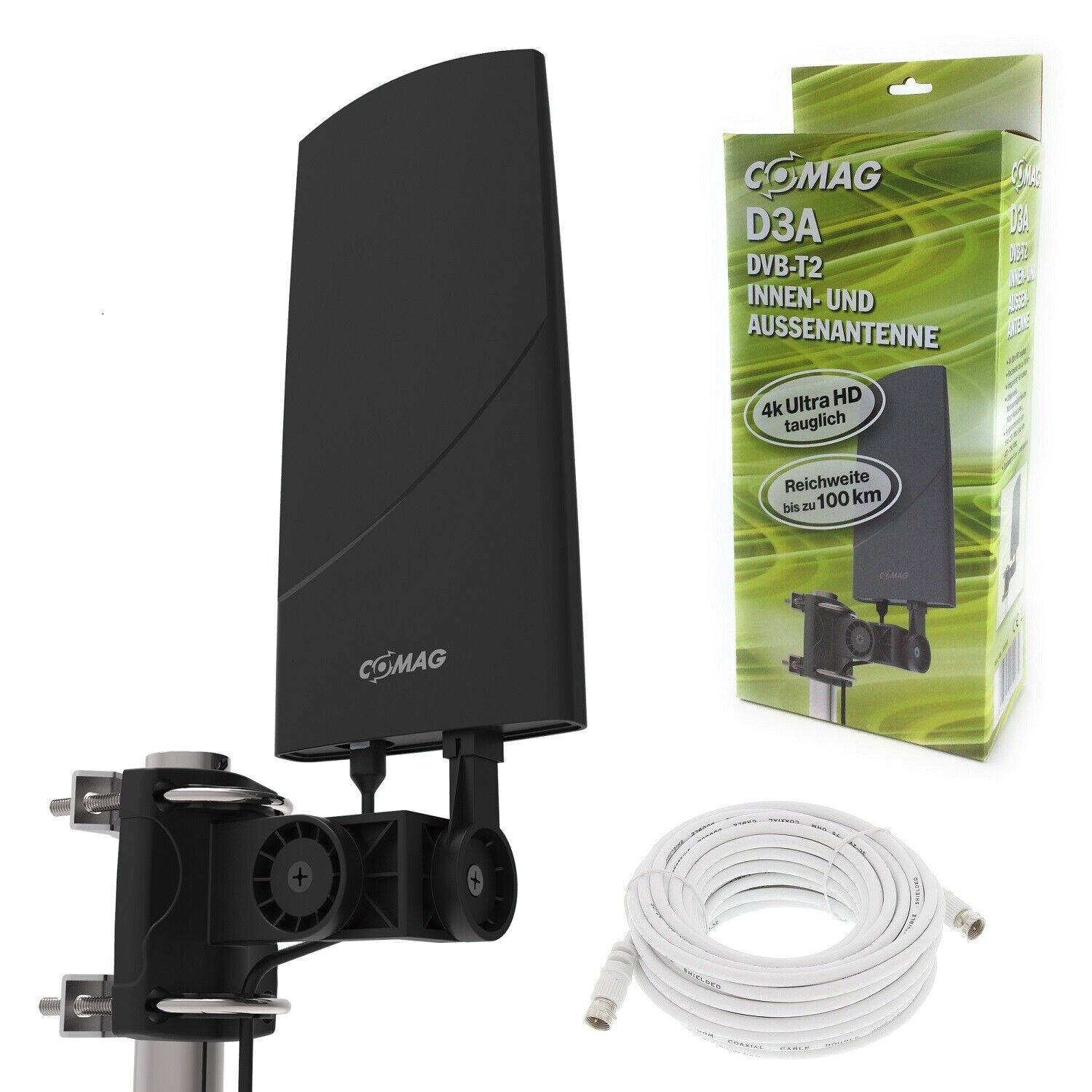 Digital DVB-T2 Außenantenne AKTIV + 30dB Antenne + 6m Kabel 4K Full HD tauglich