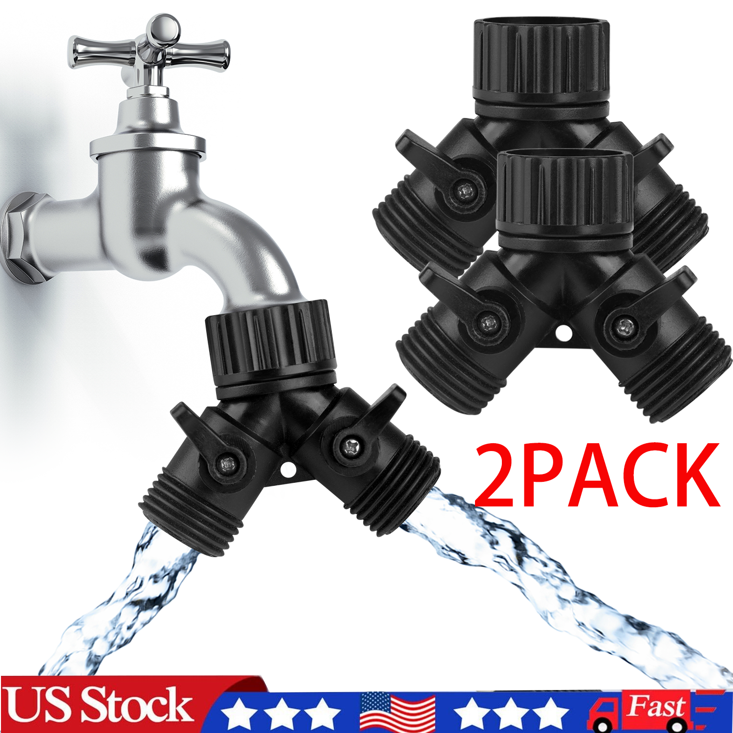 Splitter 2 Way 3/4" Hose Connector Outdoor Garden Y Valve Pipe