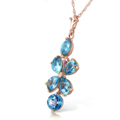 Pre-owned Galaxy Gold Products 3.15 Carat 14k Solid Rose Gold Passione Blue Topaz Necklace
