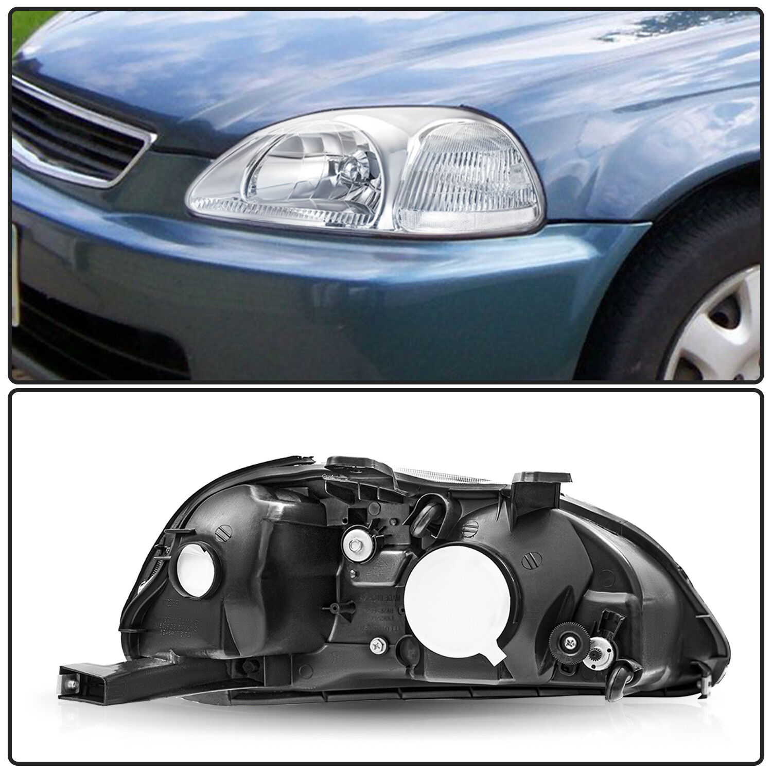 For 1996 1997 1998 Honda Civic EK EJ Chrome Clear Headlights Assembly Pair 96-98