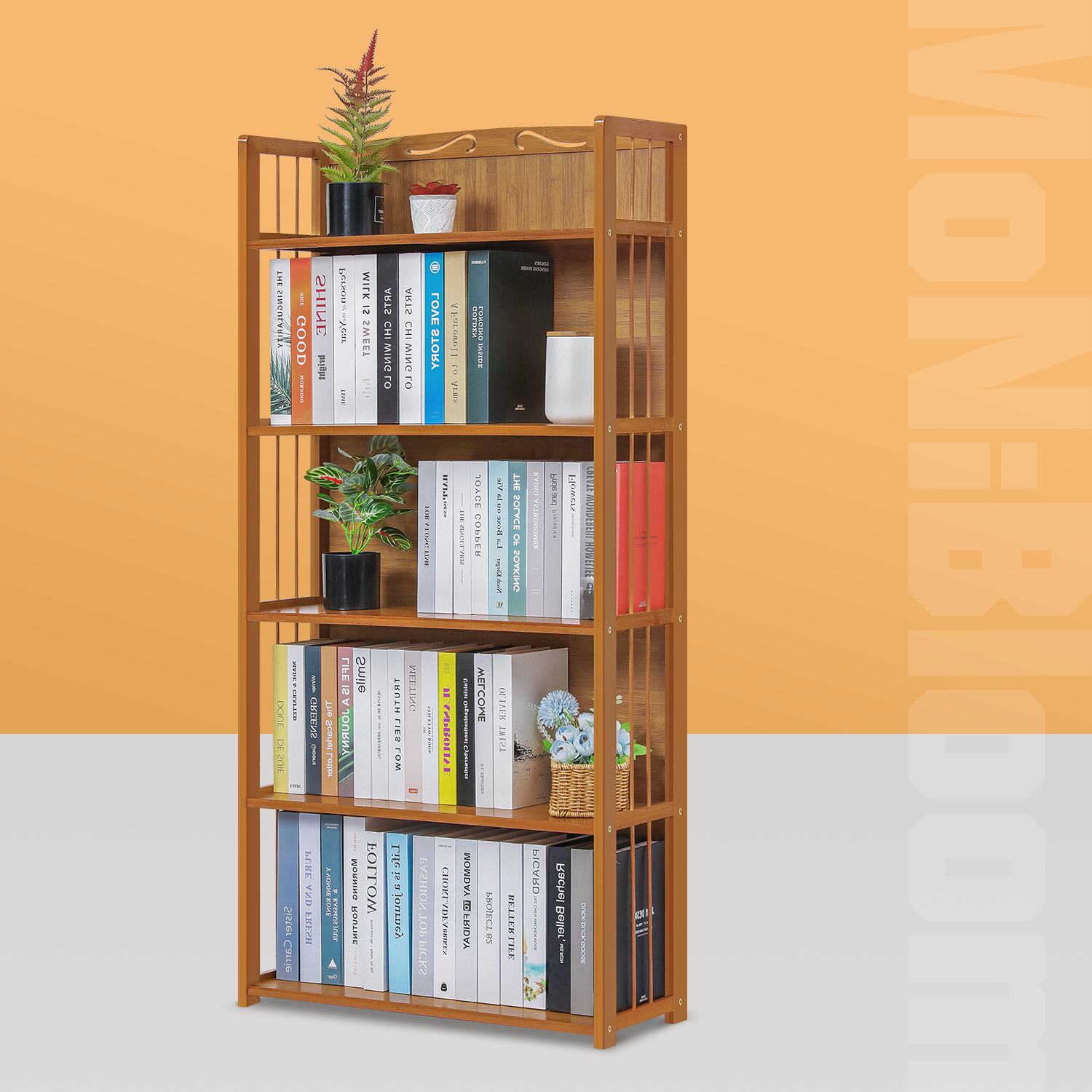 28"Natural Bamboo [ENCLOSED BACK] 5-Tier Freestanding Bookcase Home Display Case