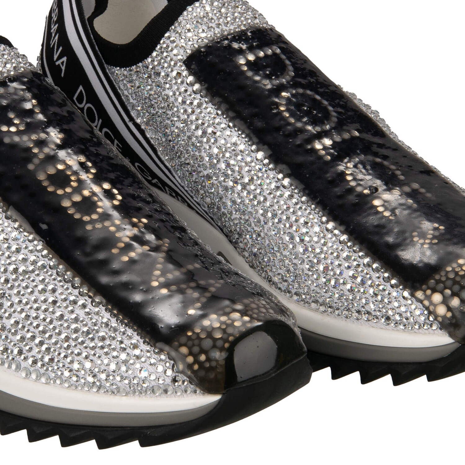 Pre-owned Dolce & Gabbana Crystal Dg Logo Slip-on Sneaker Sorrento White Black 13717