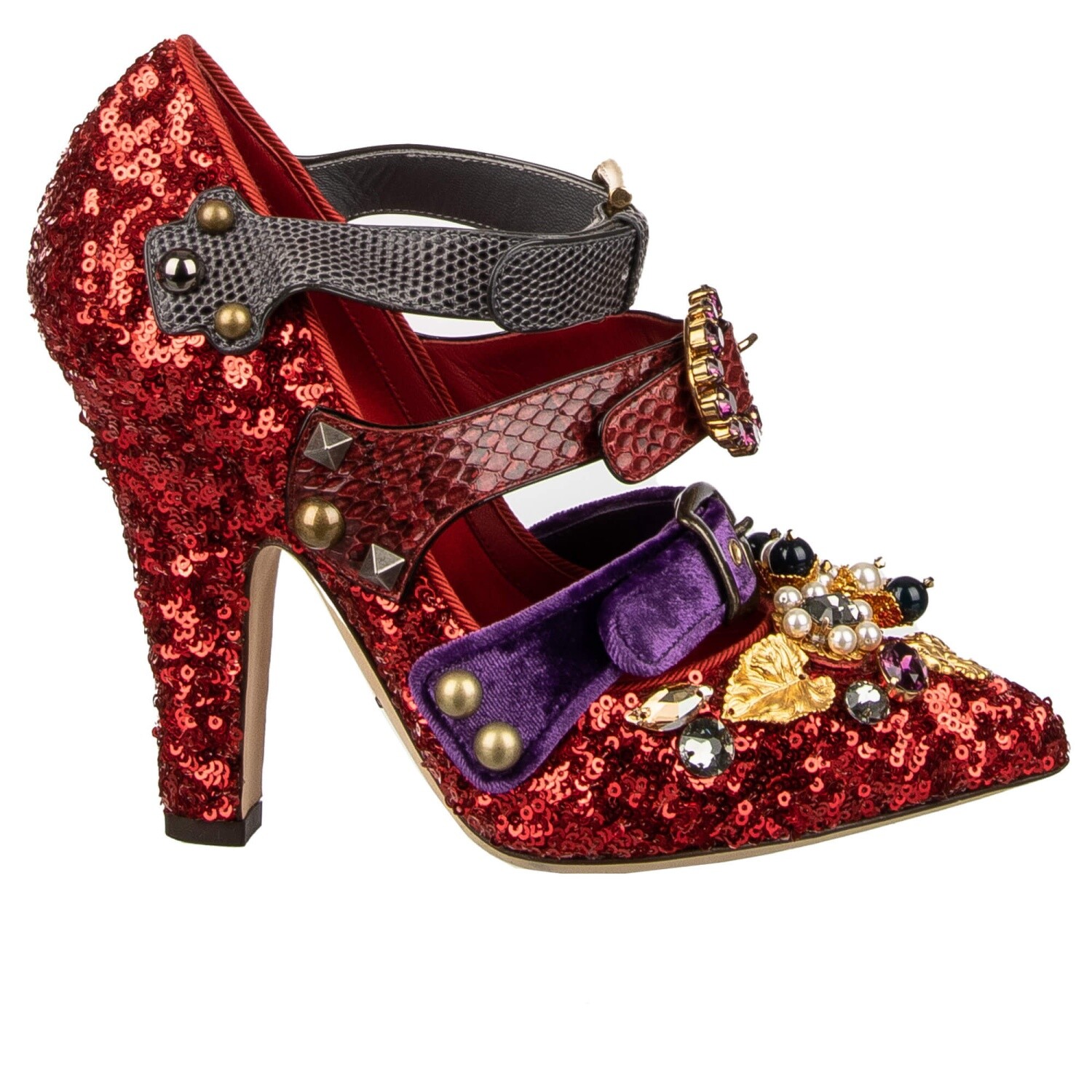 

DOLCE - GABBANA Брошь с жемчугом и блестками Туфли Mary Jane VALLY Красное золото 12042, Красный, Vally