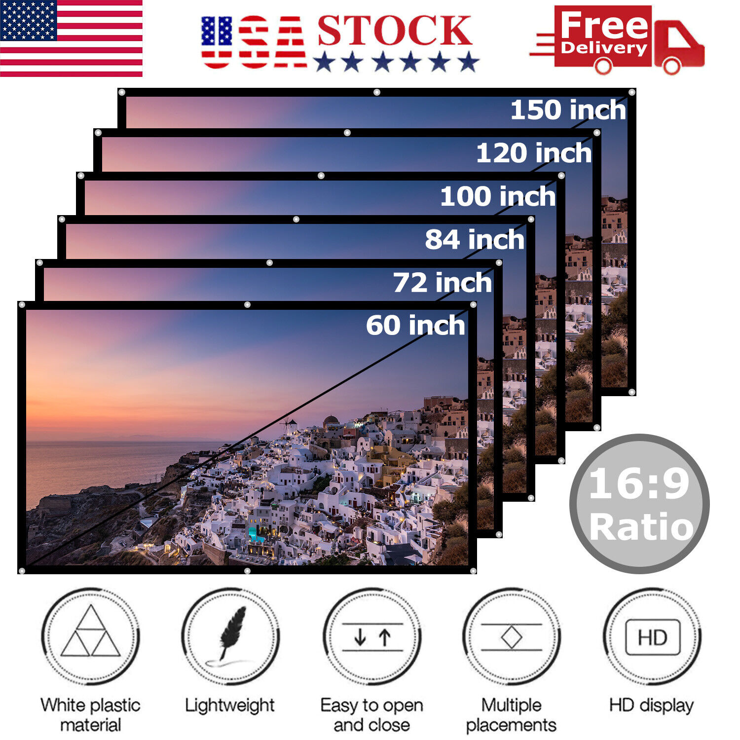 Screen 16:9 Hd Outdoor Home Cinema Theater 3d Movie