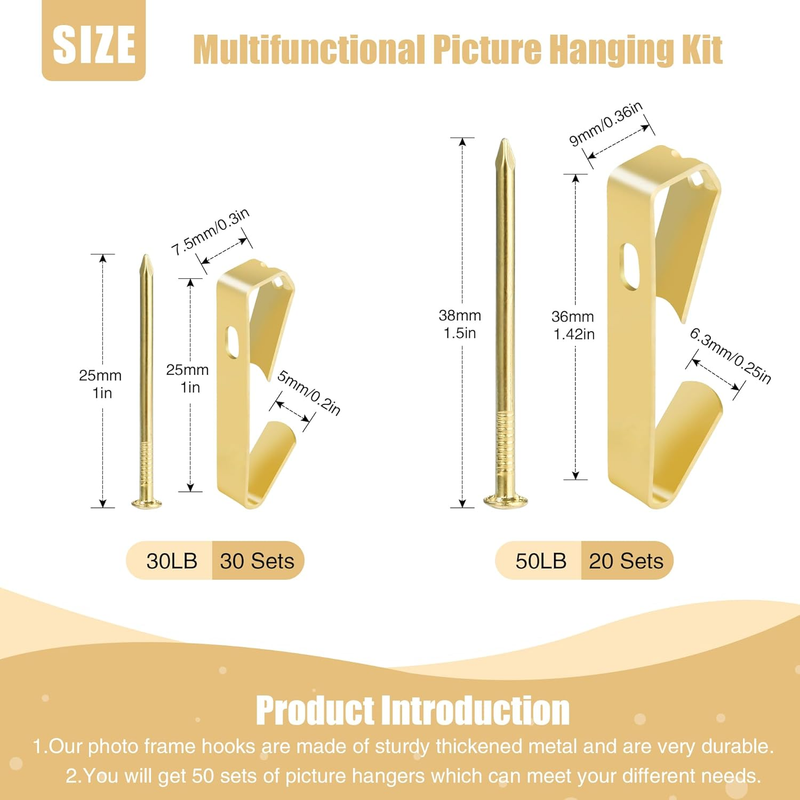 Picture Hangers, 100 Pieces Picture Hanging Kits Including 30lb and 50lb Picture