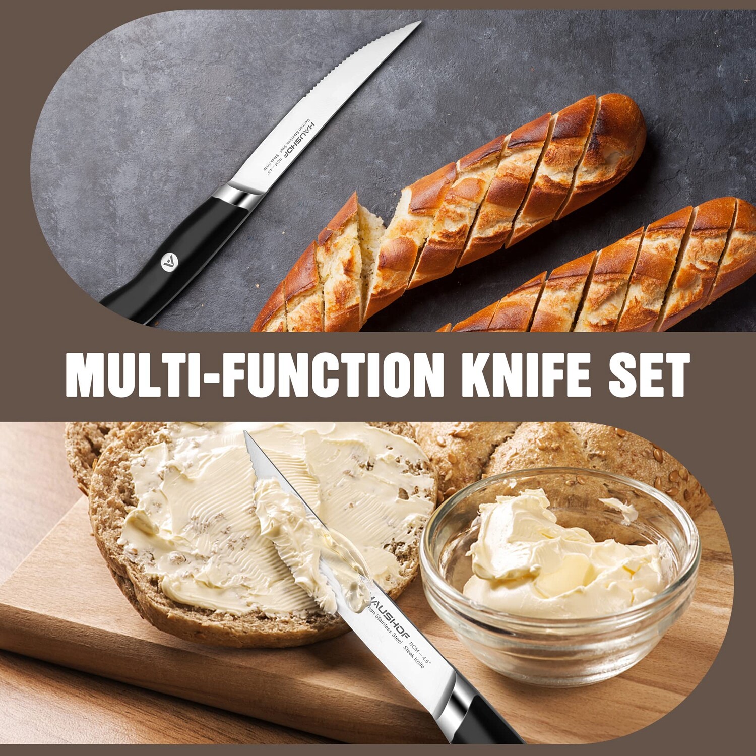 HAUSHOF 6PK Steak Knives Set German Stainless Steel Premium Serrated w/Gift Box