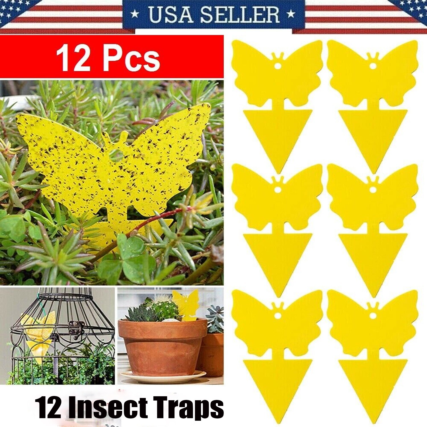 12 pcs Dual Sided Sticky Trap Insect Killer White-fly Thrip Fruit Fly Gnat