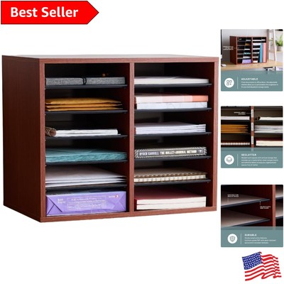 Adjustable Cherry Wood Literature Organizer - Efficient Office Storage Solution