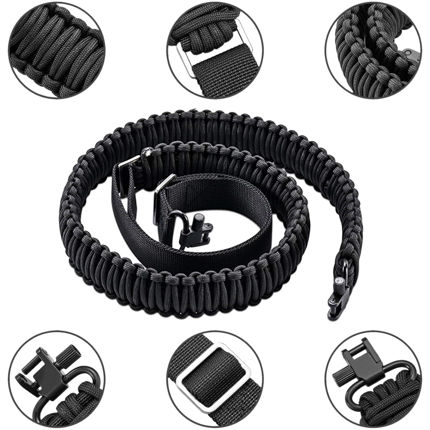 Tactical 550 Paracord Rifle Gun Sling Shotgun Crossbow 2 Point Adjustable Swivel