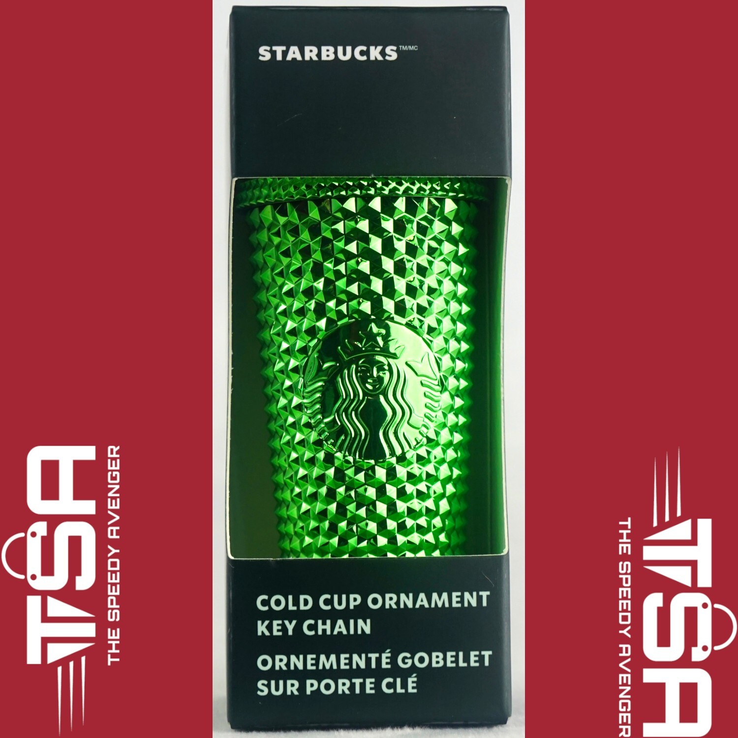 STARBUCKS CHRISTMAS ORNAMENT METALLIC GREEN BLING COLD CUP STUDDED TUMBLER 2023 - Picture 1 of 1