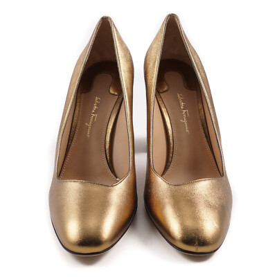 Pre-owned Ferragamo Salvatore  'arezzo 85' Gold Leather Pump Heels 8b $675 Shoes