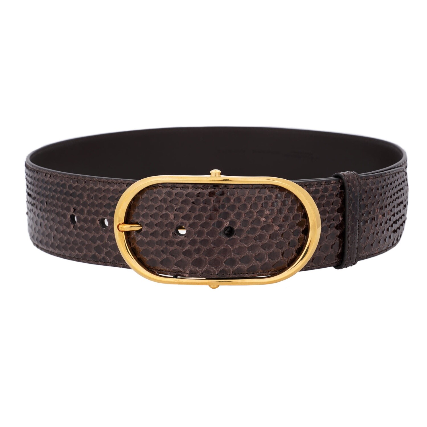 DOLCE & GABBANA Snake Skin Leather Wide Dress Belt Chocolate Brown Gold
