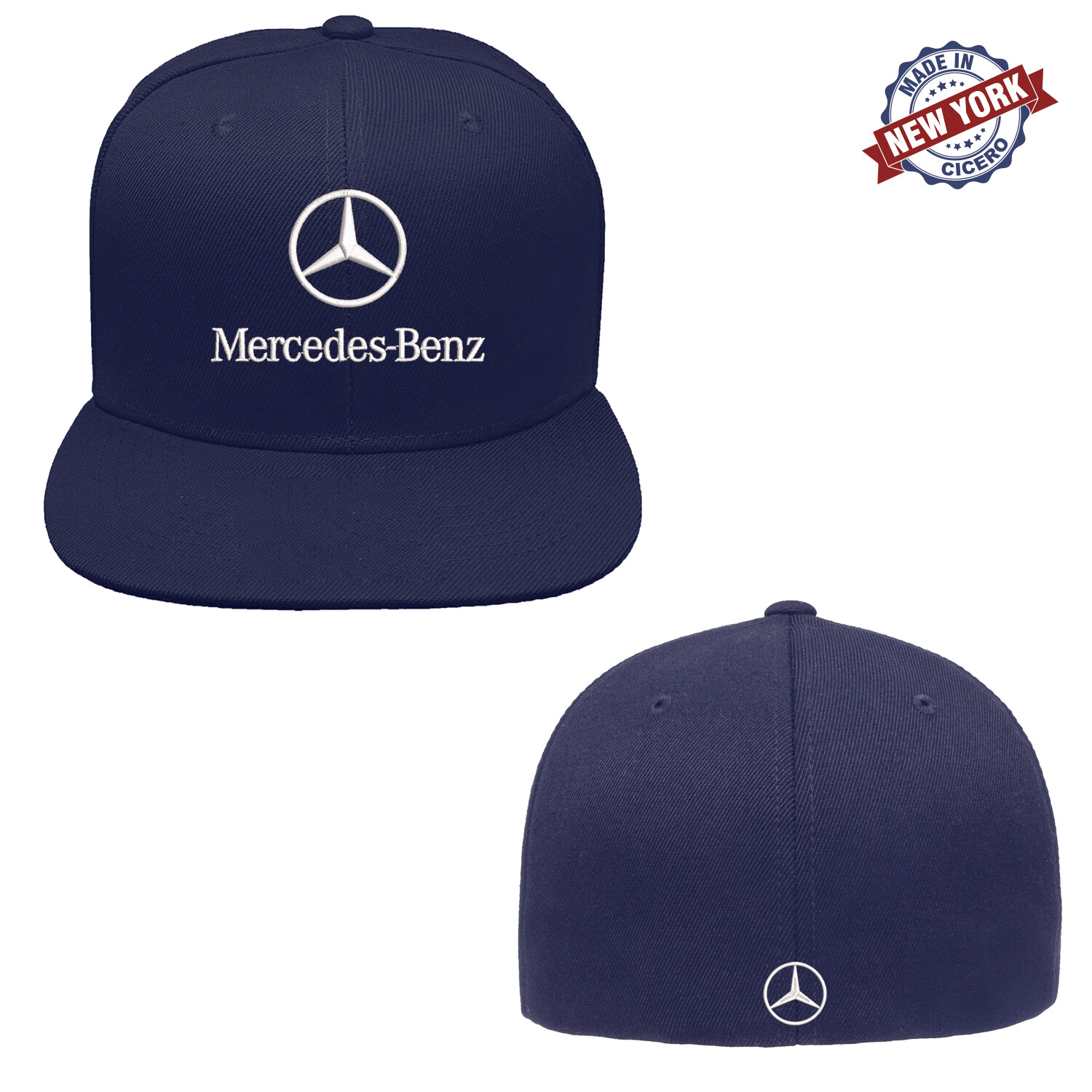 Mercedes-Benz Type Logo Embroidered Flexfit Fitted Ball Cap Front Back Stitch