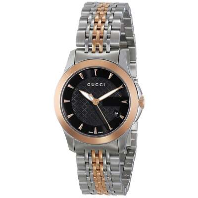 Pre-owned Gucci Ya126512 G-timless 27mm Women's Two-tone Stainless Steel Watch