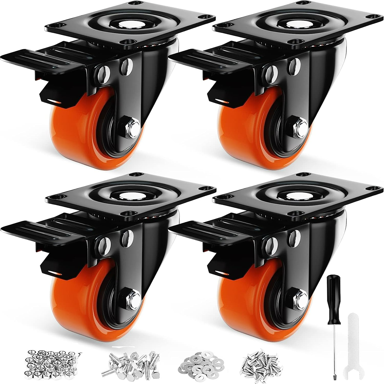 Caster Wheels, Casters Set of 4, Heavy Duty Casters with Brake 2200 Lbs
