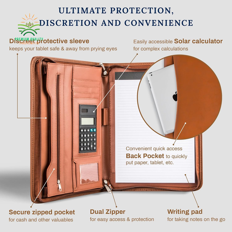 Padfolio Business Leather Portfolio Zippered Notebook Binder Office Organizer 10