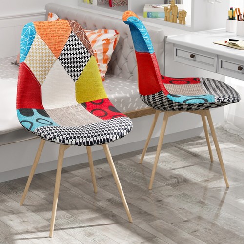 2er Esszimmerstühle Küchenstühle mit Eiserne Beine Stuhle Patchwork Bürostuhl