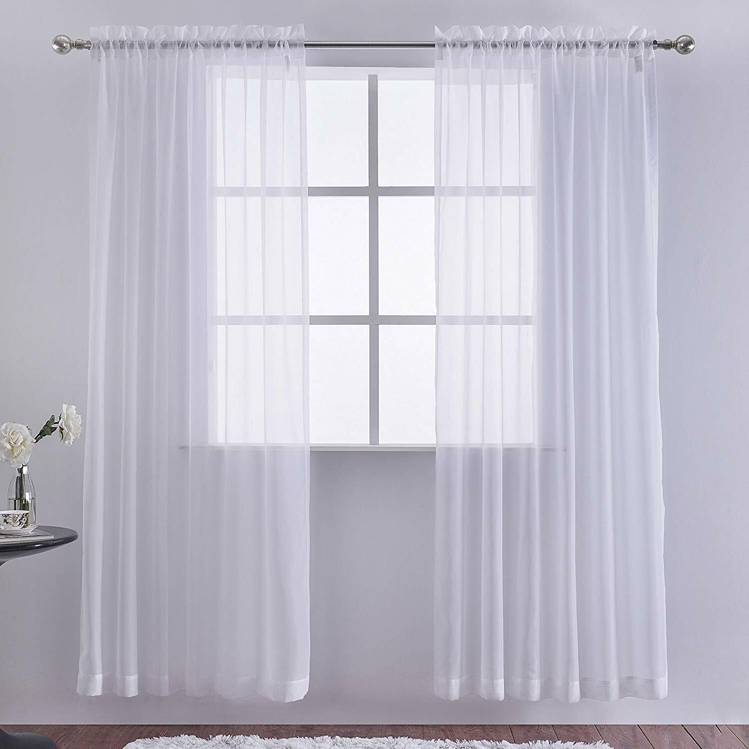 2 Panels Voile Solid Sheer Curtains Rod Pocket Drapes For Any Room