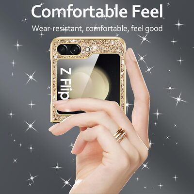 For Samsung Galaxy Z Flip5 Sparkle Glitter PC Case with Small Screen Protector