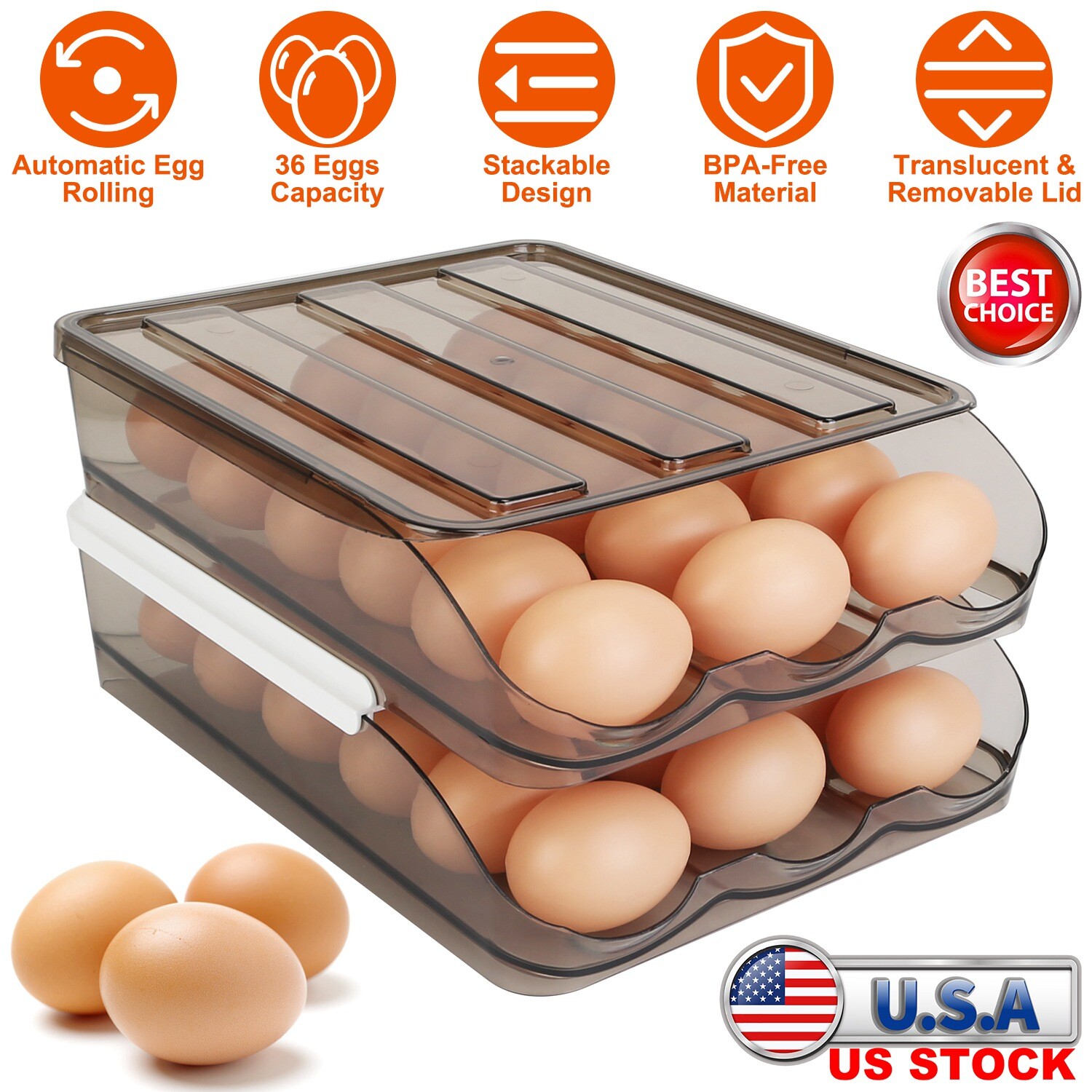 2-Layer Automatic Rolling Egg Holder Storage Box for Fridge