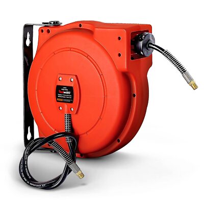 Air Hose Reel Retractable 1/4" Inch x 33’ Feet Premium Water Flex Hybrid Poly...