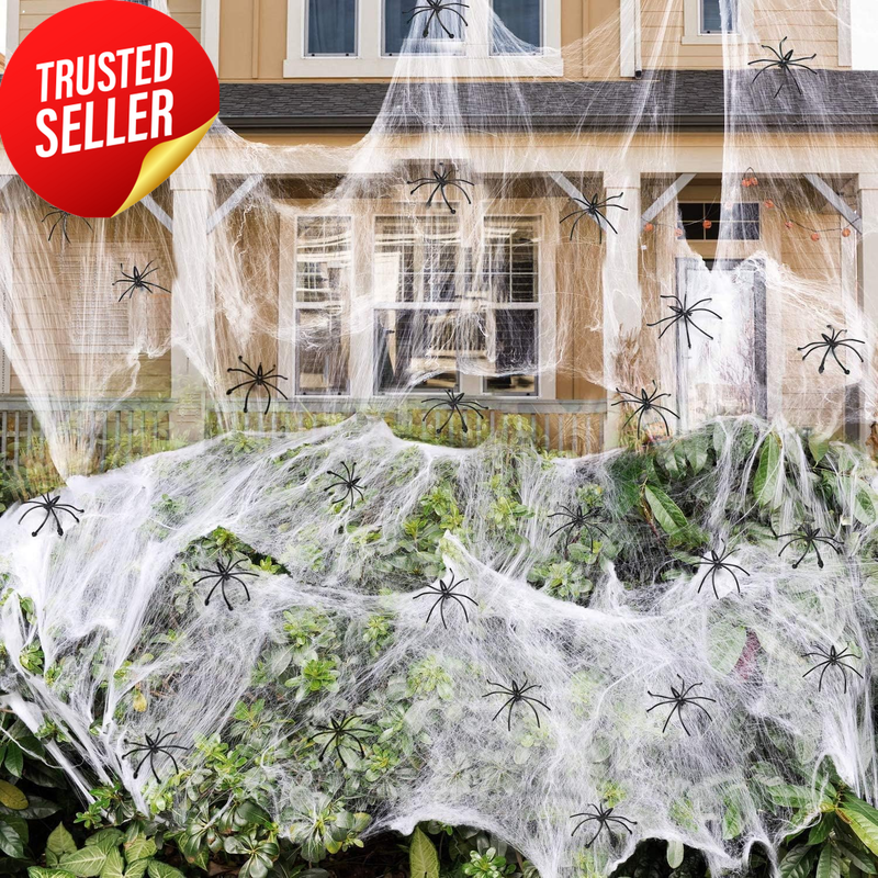 Halloween Spider Web Decoration 1500Sqft Stretch Cobweb 100 Spiders
