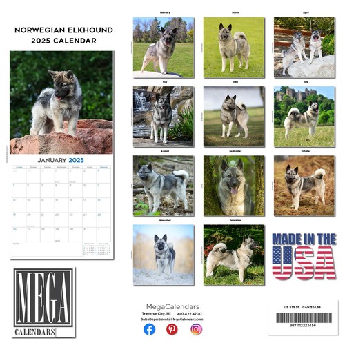 Norwegian Elkhound Calendar 2025 - Dog Breed Wall Calendar - Made in the USA!