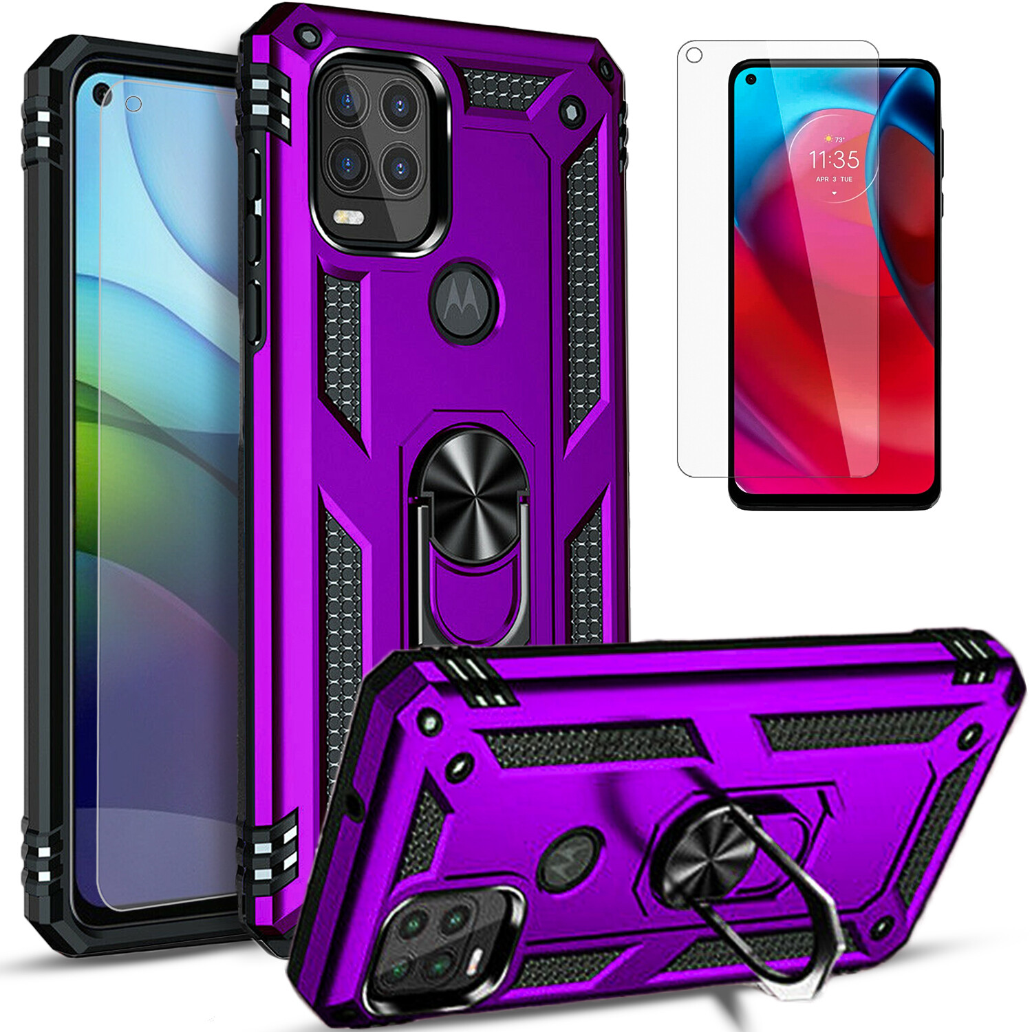 For Motorola Moto G Stylus 5G 2022 2023 Case Phone Stand Cover + Tempered Glass