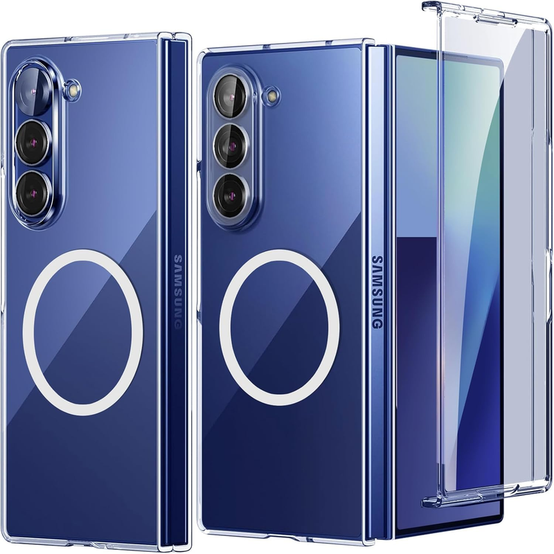 Magnetic for Samsung Galaxy Z Fold 7 Case,Clear Phone Case Compatible with Magsafe Built-In Screen Protector & Camera Protection,Hard PC Ultra-Thin Shockproof Protective Cases for Z Fold 7,Clear