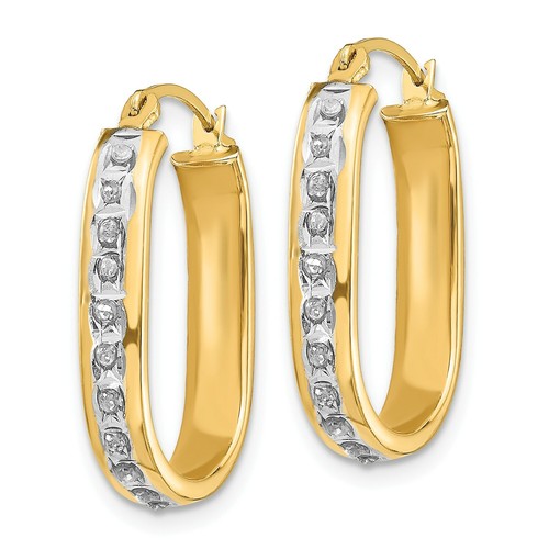 Pre-owned Goldia 14k Yellow Gold Round Diamond Small 21mm Squared Hinged Hoop Earrings 0.01 Ct.