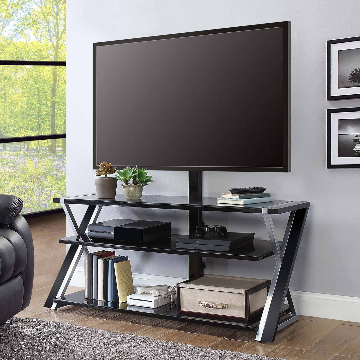 Black Concealed Cable Management Tv Stands
