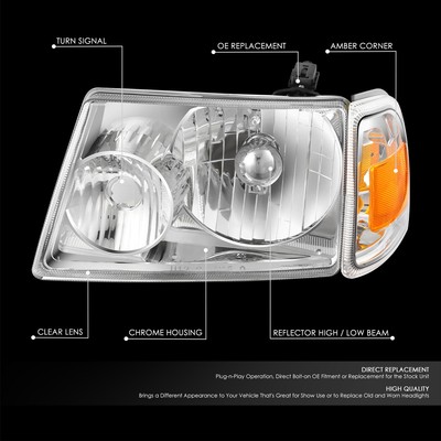 For 06-11 Ford Ranger OE Style Chrome Housing Amber Corner Headlight Lamps Pair
