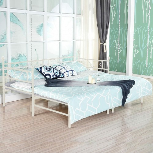 Tagesbett Bettsofa Schlafsofa Einzelbett Metallbett Mit Trundle Ausziehbett Beig