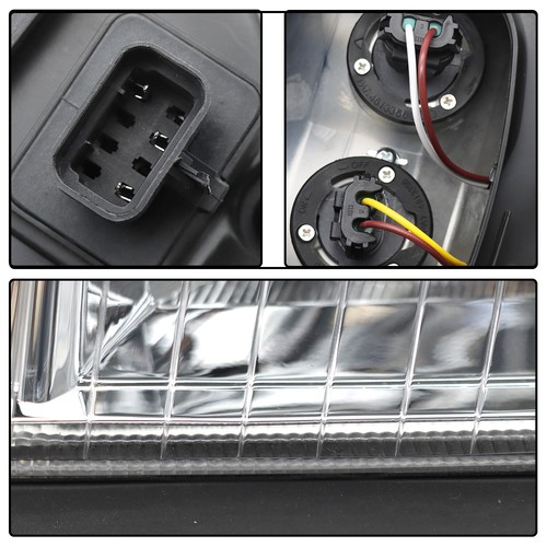 Pair of Headlights Headlamps W/ Bulb For Freightliner Columbia Black Housing