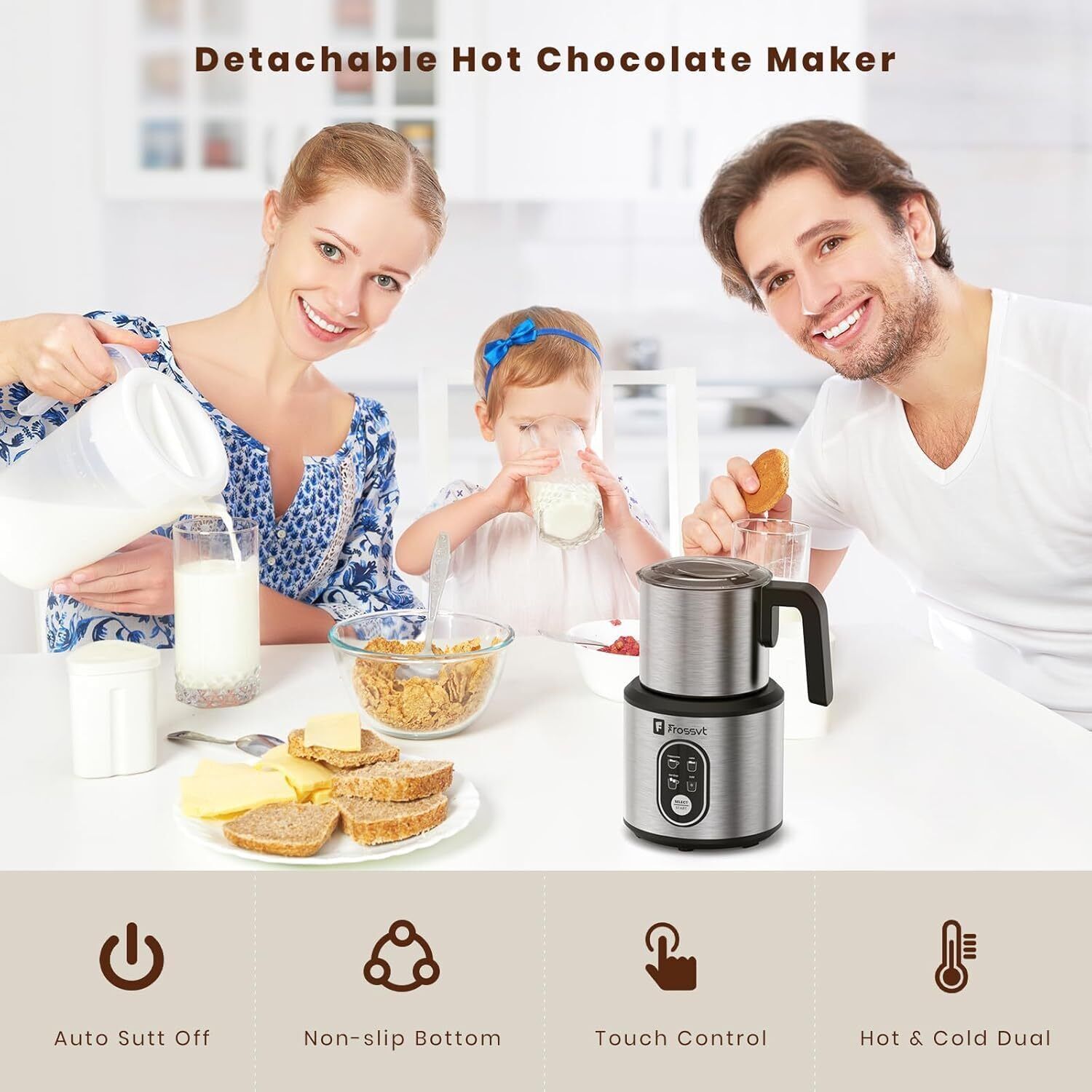 Electric Milk Frother, 4 in 1 Milk Frother Steamer, 350ml Hot/Cold Foam Maker Ho