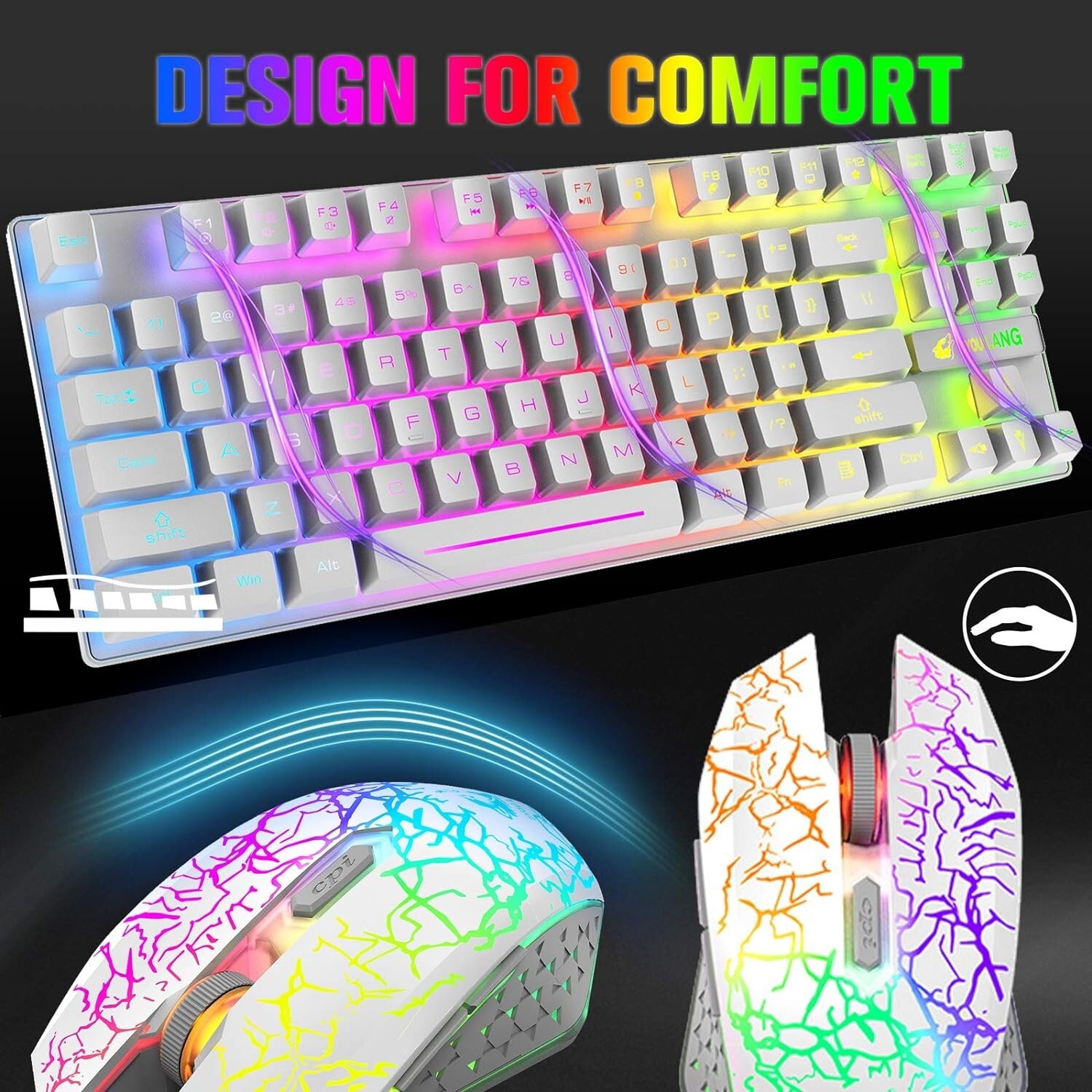 ZIYOU LANG T87 Wireless Gaming Keyboard and Mouse Combo with 87 Key Rainbow LED