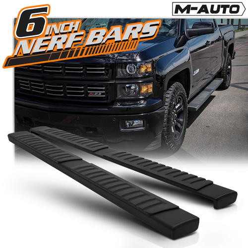 Nerf Bar 07-18のシボレーシルバラード1500クルーキャブブラックランニングボードサイドステップネルフバー For 07-18 Chevy Silverado 1500 Crew Cab
