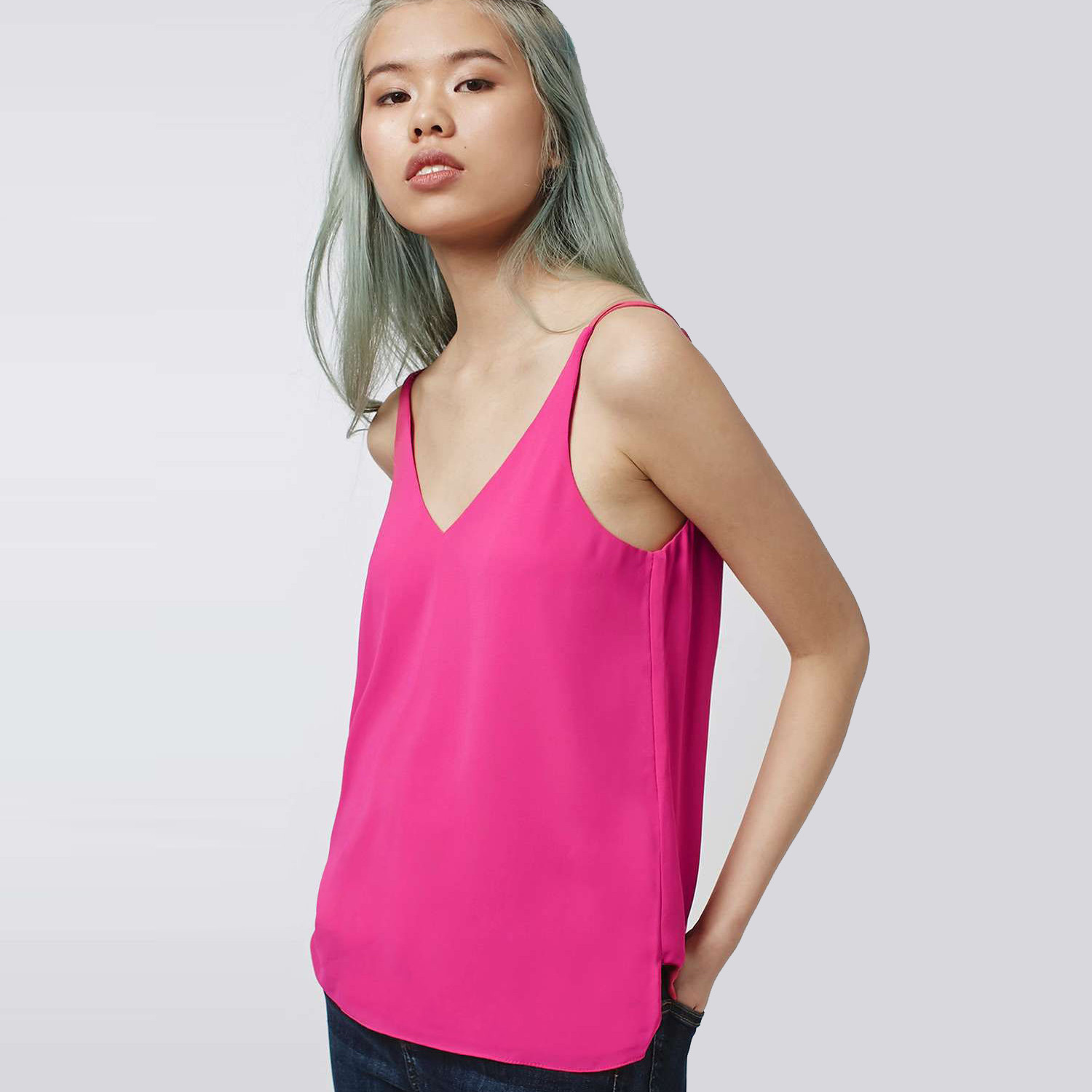 Details about TOPSHOP Double Strap V Front Cami Top in Pink Size 6 to 14 Details about TOPSHOP Double Strap V Front Cami Top in Pink Size 6 to 14