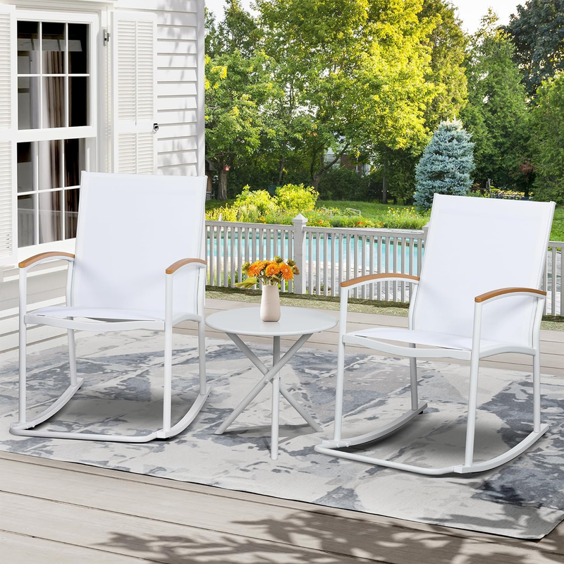 3 Piece Outdoor Rocking Bistro Set, Small Outdoor Furniture, Front Porch, Garden