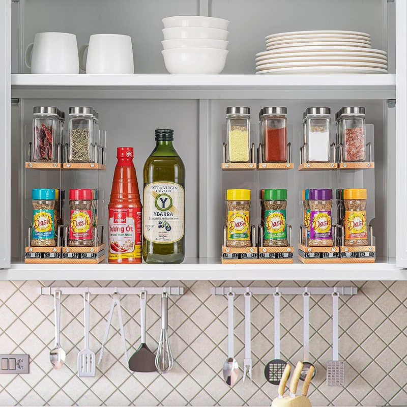 Spice Rack Organizer for Cabinet, Pull Out Cabinet Organizer, Beech Wood Slide O
