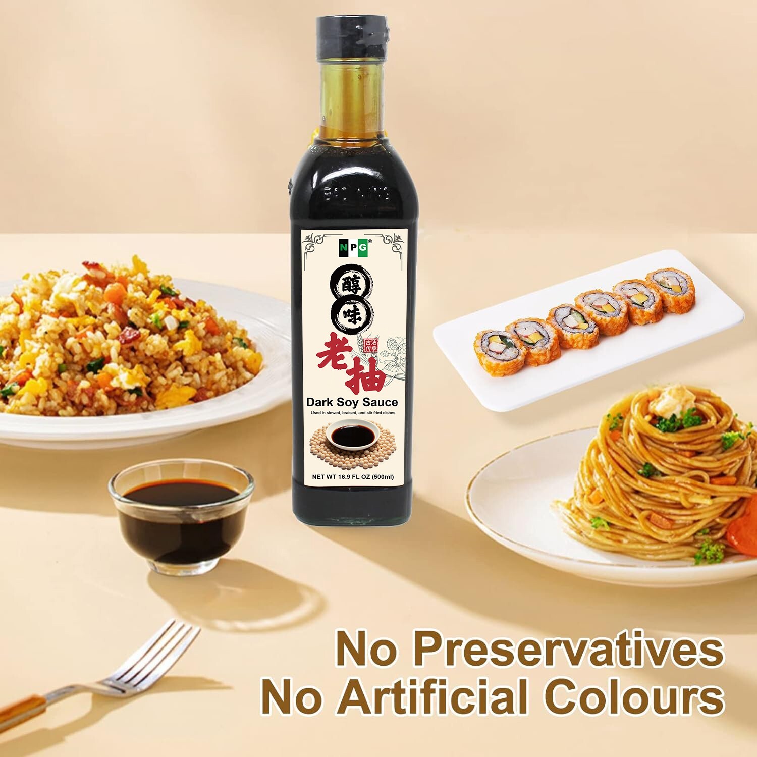NPG Premium Dark Soy Sauce 16.9 Fl Oz, All Purpose Seasoning and Flavoring