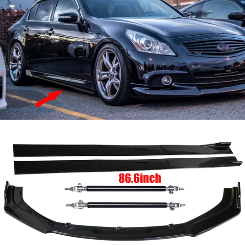 For Infiniti G37 Sedan Front Bumper Lip Splitter Spoiler Strut Rods Glossy Black