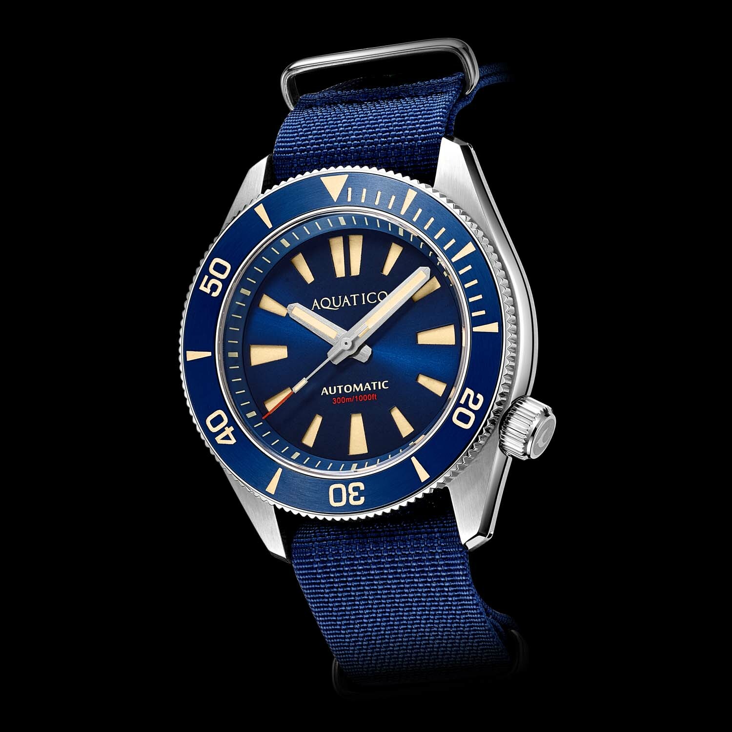 Pre-owned ✅ Aquatico Poseidon 300m Diver Blue Dial Watch Usa ?? Dealer