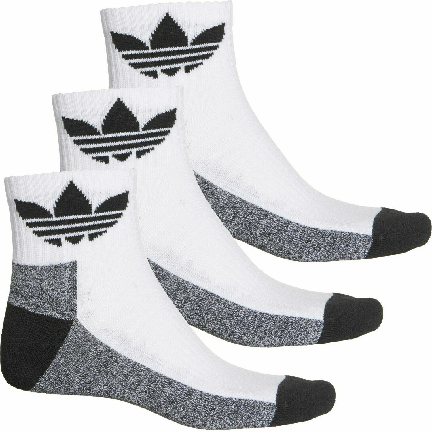 3 Pair Adidas Quarter Length Socks, Men's Shoe Size 6-12 Whi
