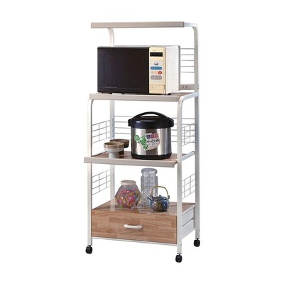 Kitchen Shelf Rack Drawer Cart Storage Kitchenware Microwave Casters White Metal