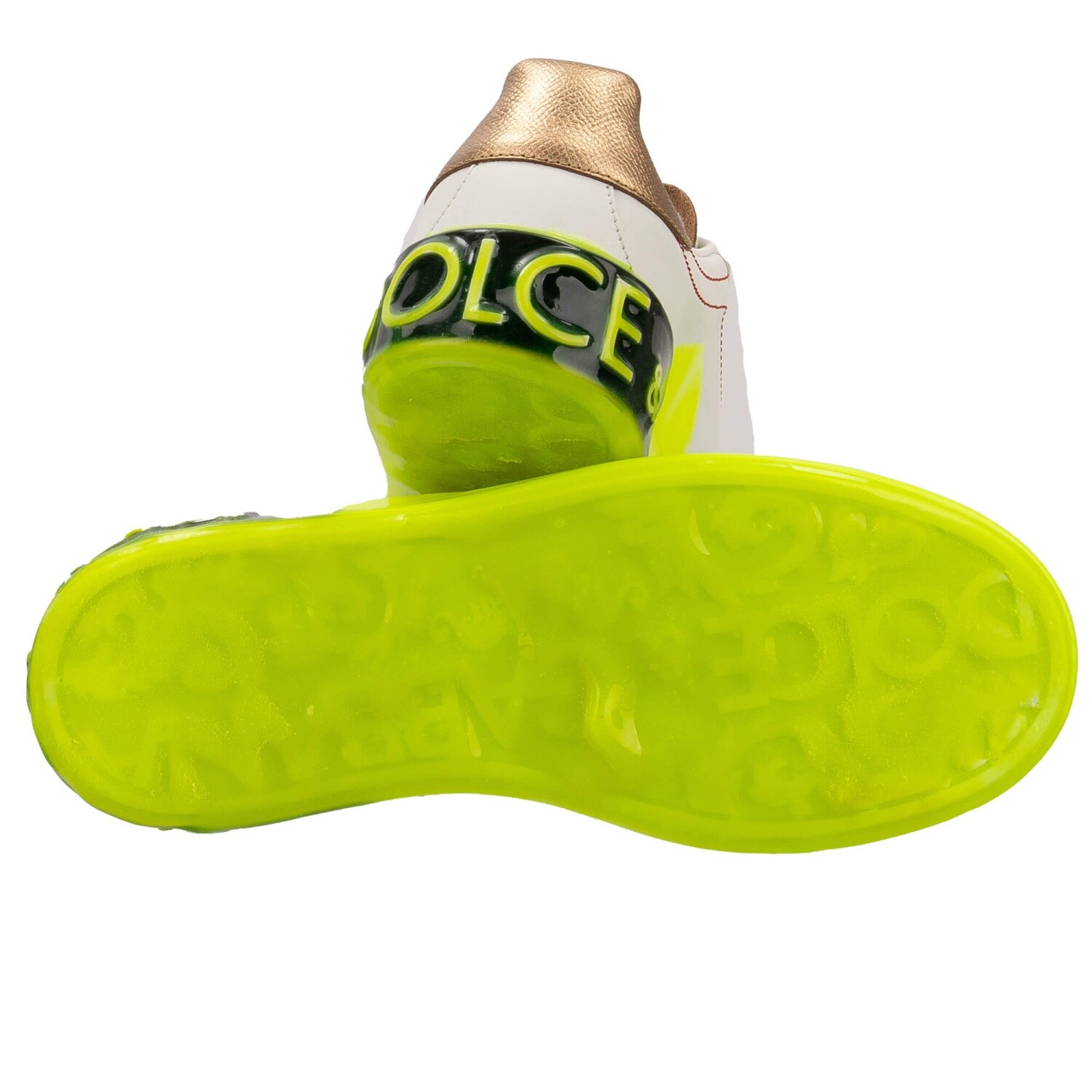 Pre-owned Dolce & Gabbana Dg Logo Sneaker Shoes Portofino White Neon Yellow Gold 13383
