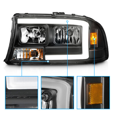 1998-2004 For Dodge Durango/Dakota Black Super Bright LED C Bar Headlights