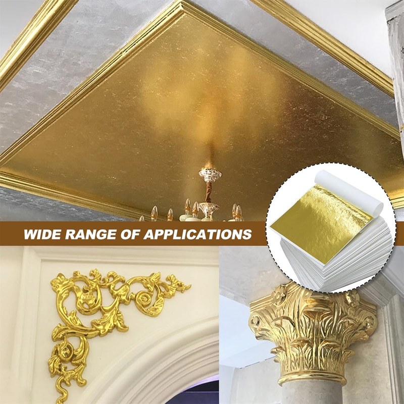 Gold Leaf Sheets, 200 Sheets Imitation Gold Foil Silver Leaf Paper Sheets for Na