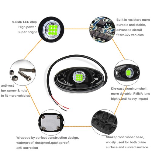 Green 24 Pods LED Rock Lights For Jeep Offroad Boat Truck UTV ATV Underbody Lamp